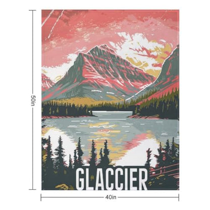 Mid Century Glacier National Park 01 Flannel Blankets Fleece Soft Throw Lightweight Plush Gifts for Couch, Bed, Cozy Sofa Plush, Chair, Lovers 40x50in(100x125cm) - color: Style-1, size: 40x50in(100x125cm)