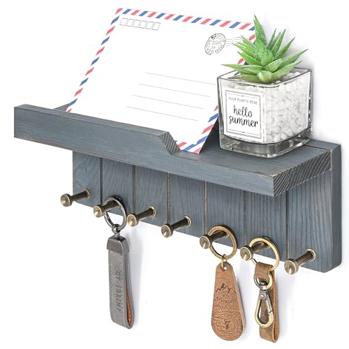Rebee Vision Key Holder Wall Mount with 7 Hooks for Room Decor, Royal Blue | Key Holder for Wall, 7 Hooks, Mini Floating Shelf, Mail and Perfume Storage, Plant Display, Elegant Home Essentials Decor - color: Royalblue, size: Large - 12 Inch