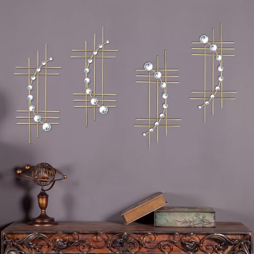 ZEXUIRU 4 Pcs Abstract Metal Wall Art for Home Decor Living Room Bedroom Bathroom Office Metal Bling Modern Geometric Hanging Vertical Small Iron Sculpture Plaque Pack -Gold 16.5in - color: Gold, size: 16.5 Inch