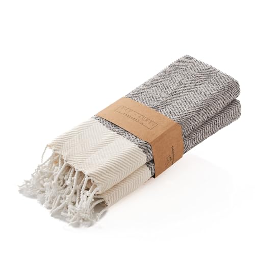 BAY LAUREL Turkish Hand Towel – Pack of 2 | Soft & Absorbent Decorative Towels for Bathroom, Hand, Face, Hair, Gym, Yoga, SPA, Kitchen & Tea | Boho Decor (Beige, Herringbone 16x40 Inches (Set of 2) - color: Beige, size: Herringbone 16x40 Inches (Set of 2)