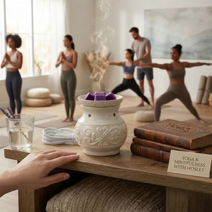 Hosley 5 High Cream Ceramic Electric Warmer. Ideal Gift for Wedding Spa Aromatherapy. Use with Wax Melts Cubes and Fragrance Oils. - color: Cream