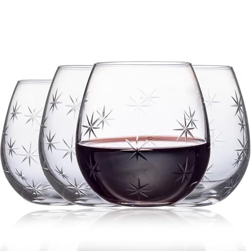 SHOSHIN Handmade Crystal Hand-cut Stemless wine glass (Star set of 4) - color: Star set of 4