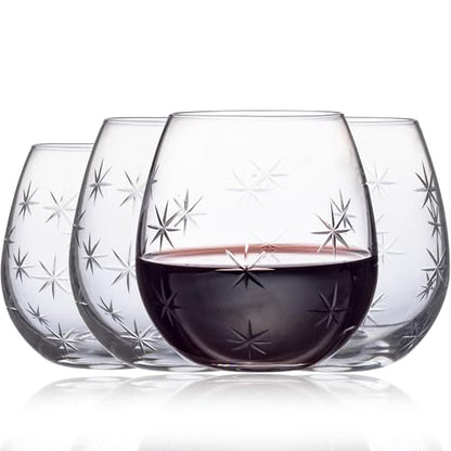 SHOSHIN Handmade Crystal Hand-cut Stemless wine glass (Star set of 4) - color: Star set of 4