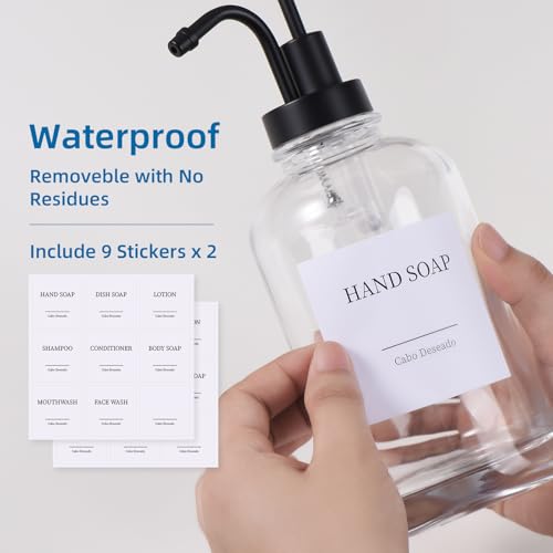 Glass Soap Dispenser with Pump, Dish and Hand Soap Dispenser for Kitchen Bathroom, Glass Dispenser Set with 18 Stickers Funnel Bamboo Tray 500ml 18oz Clear - color: Clear 3