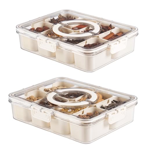 Bandesun Divided Serving Tray with Lid and Handle - Snackle Box Charcuterie Container for Portable Snack Platters - Clear Organizer for Candy, Fruits, Snacks，Nuts - Perfect (Pack of 2) - style: 2 pack compartments small 8pcs