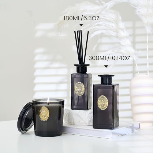 M&SENSE 10.14 oz Large Reed Diffuser Set | Sandalwood Vanilla Scent Oil Diffuser with Sticks | Hotel Collection Non-Toxic Essential Oil |for Bedroom Bathroom Living Room - color: Sandalwood Vanilla, size: 300ml