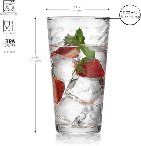 Glaver's Drinking Glasses Set of 4 Highball Glass Cups, 17 Oz. Basic Cooler Glassware, ideal for Water, Juice, Cocktails, Iced Tea and more. Dishwasher Safe. - size: 17 Ounces (4 Count)