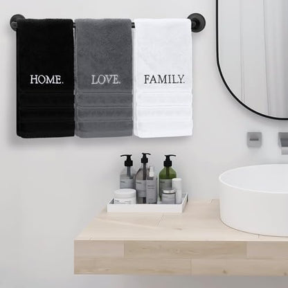 3 Pcs Bathroom Towels Decorative Set, Bathroom Decor Towels, Farmhouse Decorative Hand Towel, Embroidered 100% Cotton, Black Decoratives Towel for Bathrooms Boho Decor (Home Love Family)