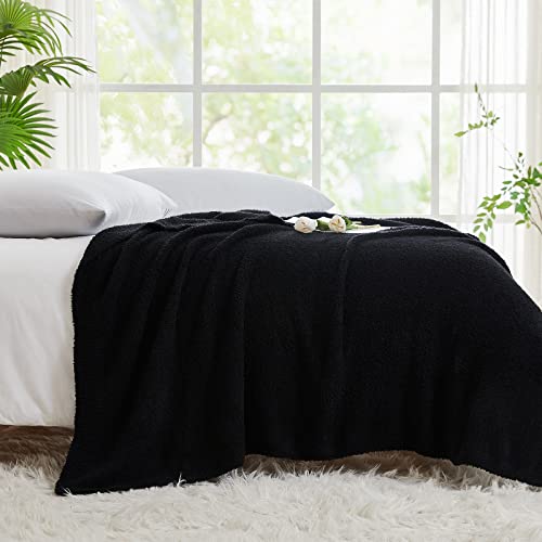 Super Soft Knit Throw Blanket Twin Size Black-Lightweight Plush Fuzzy Fluffy Warm Cozy Blankets and Throws for Sofa Bed All Season Use, 60x80 inches - color: Black, size: Twin(60"x80")
