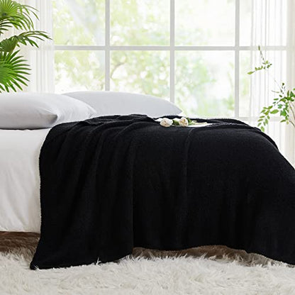 Super Soft Knit Throw Blanket Twin Size Black-Lightweight Plush Fuzzy Fluffy Warm Cozy Blankets and Throws for Sofa Bed All Season Use, 60x80 inches - color: Black, size: Twin(60"x80")