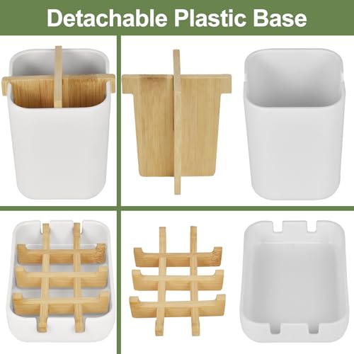 Toothbrush Holders and Soap Holder Set, Bathroom Accessories Countertop | 4 Slots Brush Holder, Plastic Soap Dish Tray, Bathroom Countertop Storage - color: White