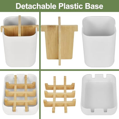 Toothbrush Holders and Soap Holder Set, Bathroom Accessories Countertop | 4 Slots Brush Holder, Plastic Soap Dish Tray, Bathroom Countertop Storage - color: White