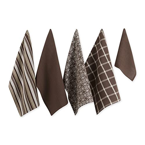 DII Assorted Woven Kitchen Set, Dishtowel, 18x28, Dishcloth, 13x13, Dark Brown, 5 Piece - color: Dark Brown, size: Dishtowel, 18x28"; Dishcloth, 13x13"