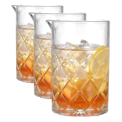 24oz Crystal Cocktail Mixing Glass | Old Fashioned Mixing Glass Bartender Bar Tool | Heavy Duty 700ml Glass Cocktail Pitcher & Mixing Beaker for Whiskey Drinks, Bar Accessories (Pack of 3) - size: 24 Ounces (Pack of 3)