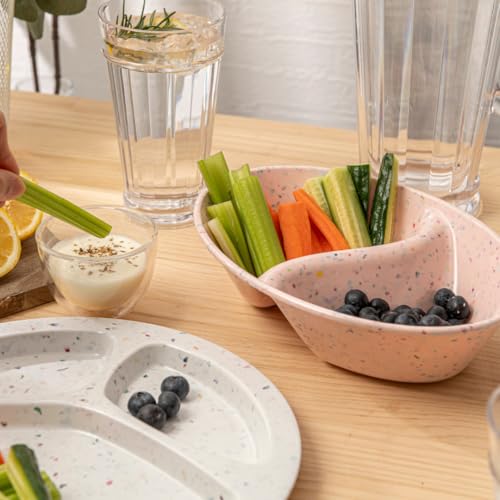 Confetti Divided Bowl Set of 2, 100% Melamine BPA-Free Stackable Unbreakable Bowls with Two Compartments, Ideal for Snacks, Chips & Dips, Cereal, Dishwasher-Safe Color: Pink - color: Confetti Pink