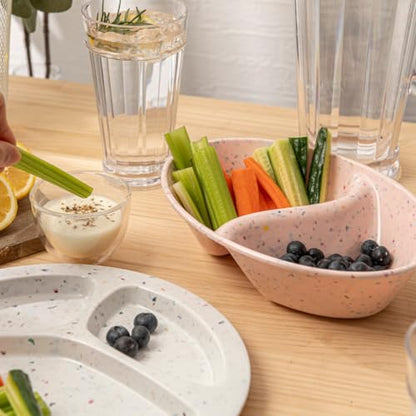 Confetti Divided Bowl Set of 2, 100% Melamine BPA-Free Stackable Unbreakable Bowls with Two Compartments, Ideal for Snacks, Chips & Dips, Cereal, Dishwasher-Safe Color: Pink - color: Confetti Pink