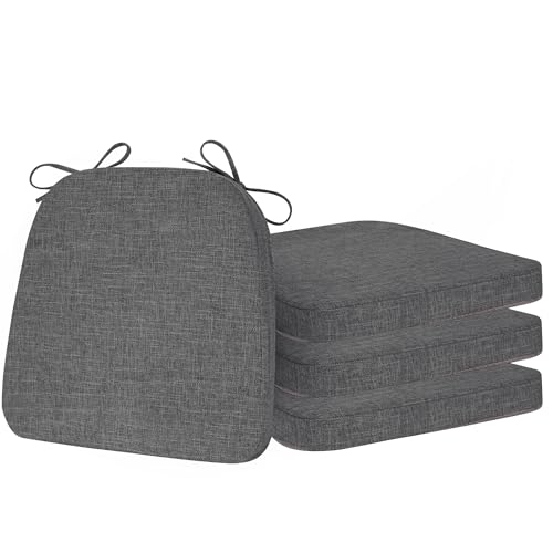 ELFJOY Non-Slip Chair Cushions for Dining Chairs Dark Grey 16.7"x16" | 4 Pack, with Ties and Washable Cover, U Shape, Breathable Fabric, for Kitchen Dining Office Folding Chairs，Comfortable - color: Dark Grey