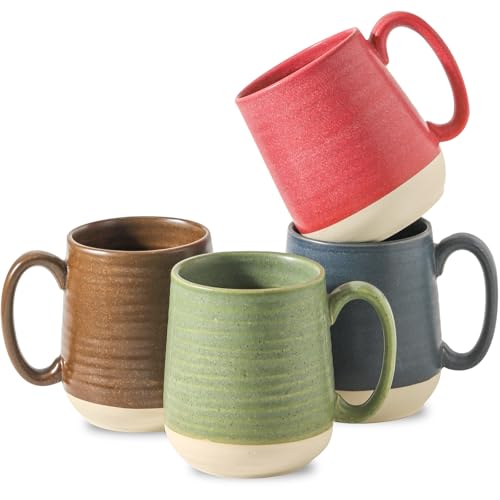 Hasense Coffee Mugs Set of 4, 15 oz Large Porcelain Mugs with Handle for Women Men, Colorful Christmas Coffee Cups for Latte, Tea, Cappuccino, Microwave & Dishwasher Safe - color: Colorful, size: Set of 4