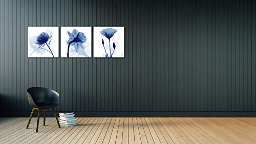 Wieco Art Blue Flowers 3 Panels Canvas Print Wall Art Modern Pictures Artwork for Living Room Bedroom and Home Decorations - size: 24x24inchx3pcs (Unframed)