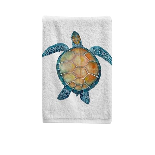 ALAZA Ocean Sea Turtle Hand Towels for Bathroom Set of 2,Coastal Beach Bath Towel Decorative Finger Towel Cotton Soft Absorbent Face Towel, 15.5x29.5 inch - color: Multicolor