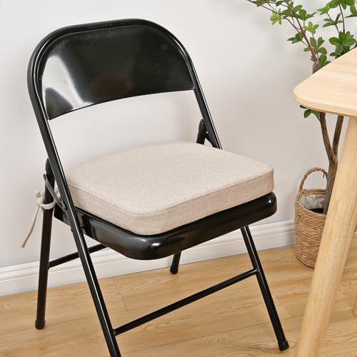 SINOSSO Memory Foam Chair Cushion for Folding Chair 1 Pcs, Thickened 2" Square Kitchen Chair Pad with Ties, Indoor Non-Slip Dining Chair Seat Cushion (1 Piece, Oatmeal Beige) - color: Oatmeal Beige