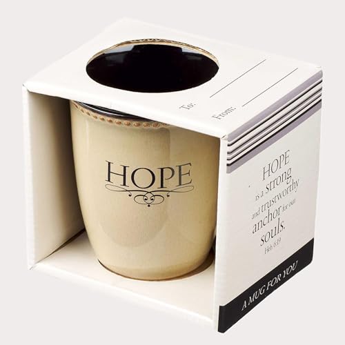 Christian Art Gifts Ivory Stoneware Coffee Mug – 13 oz. Microwave and Dishwasher-safe Lead & Cadmium-free Inspirational Scripture Coffee and Tea Mug for Men & Women with Bible Verse: Hope –Hebrew 6:19 - color: Ivory/Hope
