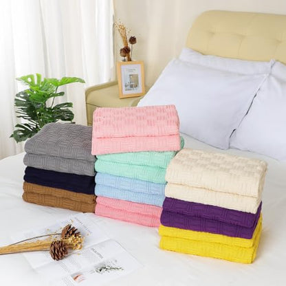 uxcell 100% Cotton Knit Throw Blanket, Cable Decors Light Blue 47x70 - color: Light Blue