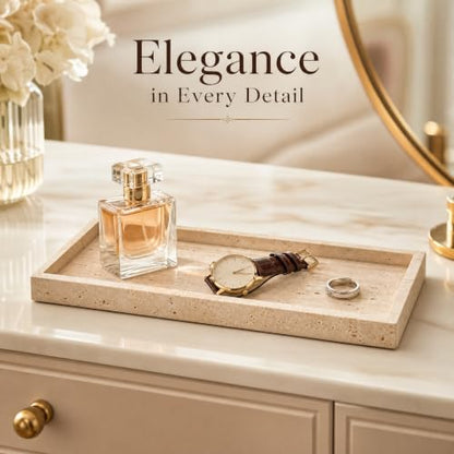 Real Natural Marble & Travertine Vanity Tray, Genuine Marble Serving Tray - color: Yellow Marble