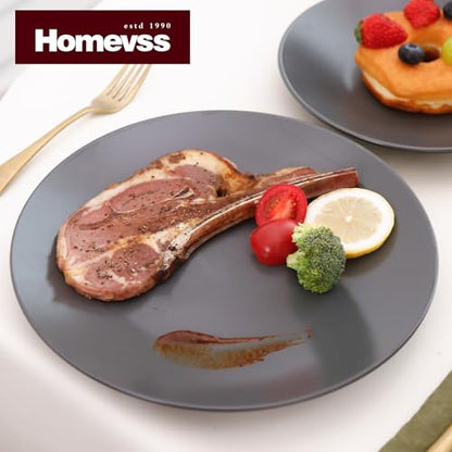Stoneware Two-Tone Colors Life 12pc Dinner Set，Outside Shiny Black + Inside Matte Glaze Warm Grey - color: Warm Grey, size: 12pc Set