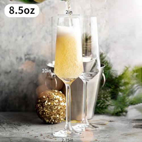 Champagne Flutes: Champagne Glasses Set of 2 for Wedding Toasts | Clear hand-blown glass pair for prosecco, weddings, anniversaries, birthdays, home bars and parties; gift-ready packaging