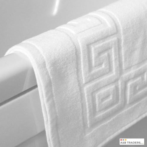 100% Recycle Cotton Bath Mat White Key Pattern Bath Rug [Not a Bathroom Rug], Soft Absorbent 330 GSM Shower Floor Towel Set, Hotel Spa Quality, Machine Washable (2 Pack) - color: White