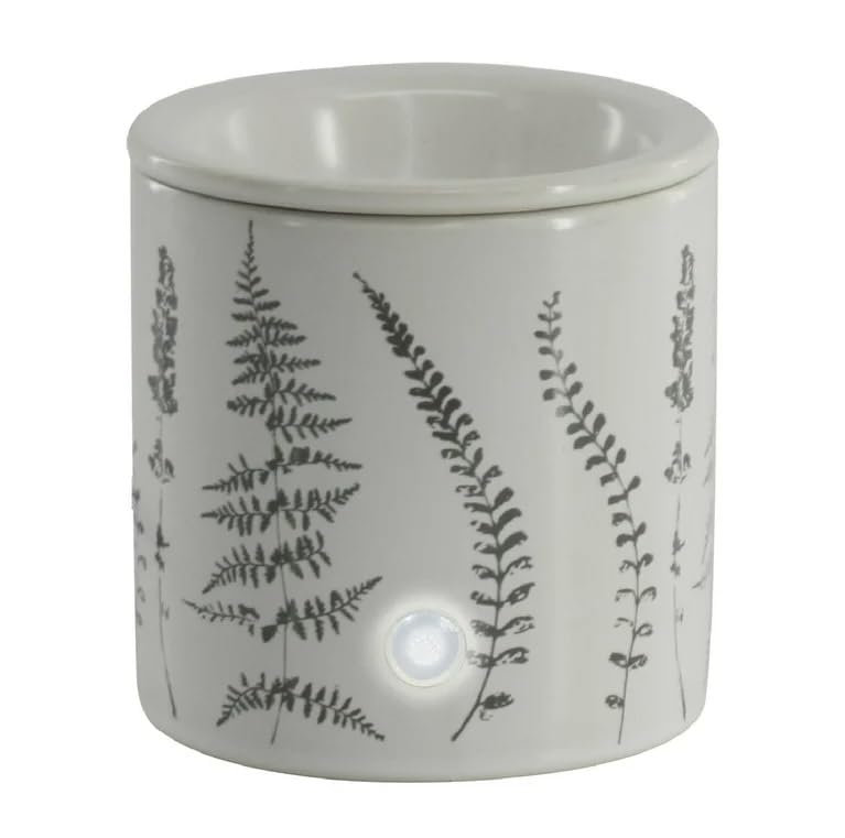 Ceramic Electric Wax Warmer with Botanical Fern Decal, White, 18-Watt, 4x4.4 Inches