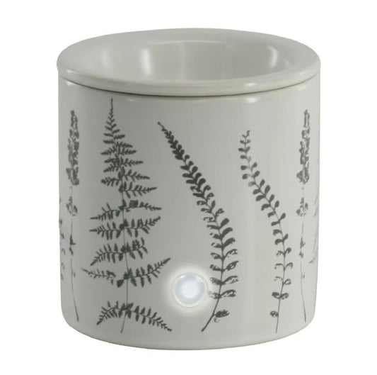 Ceramic Electric Wax Warmer with Botanical Fern Decal, White, 18-Watt, 4x4.4 Inches