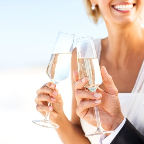 Champagne Flutes: Champagne Glasses Set of 2 for Wedding Toasts | Clear hand-blown glass pair for prosecco, weddings, anniversaries, birthdays, home bars and parties; gift-ready packaging