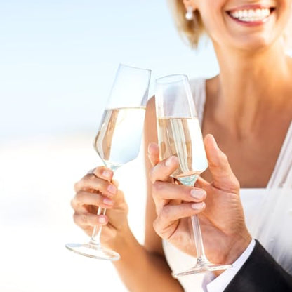 Champagne Flutes: Champagne Glasses Set of 2 for Wedding Toasts | Clear hand-blown glass pair for prosecco, weddings, anniversaries, birthdays, home bars and parties; gift-ready packaging