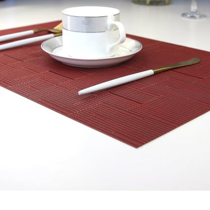 Placemats for Dining Table Washable Easy to Clean PVC Placemat Heat-resistand Woven Vinyl Wipe Clean Table Mats (placemats Set of 6, Bamboo Red) - color: Bamboo Red, size: placemats set of 6