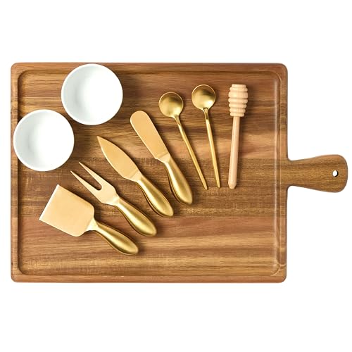 Charcuterie Board Set - Acacia Cheese Board Serving Tray with Accessories - House Warming Gifts for New Home, Bridal Shower & Wedding Gift, Birthday Gifts for Women - color: Acacia