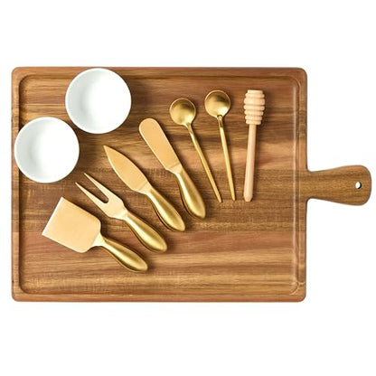 Charcuterie Board Set - Acacia Cheese Board Serving Tray with Accessories - House Warming Gifts for New Home, Bridal Shower & Wedding Gift, Birthday Gifts for Women - color: Acacia