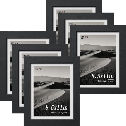 VCK 8.5x11 Picture Frame - 6 Pack, Black Wide Border Wood 11x8.5 Photo Frames, Multi-Directional Display Family Photos, Office Prints, Studio/Gallery, Tabletop & Wall Hanging - color: Black, size: 8.5 x 11