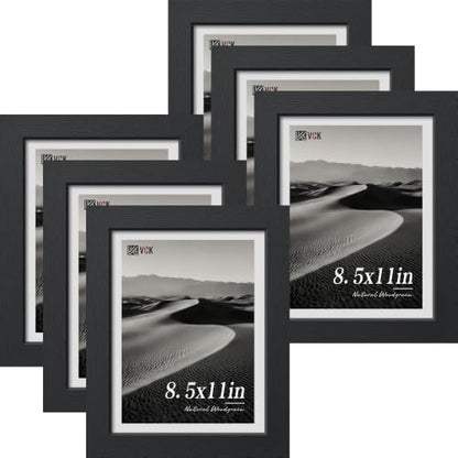 VCK 8.5x11 Picture Frame - 6 Pack, Black Wide Border Wood 11x8.5 Photo Frames, Multi-Directional Display Family Photos, Office Prints, Studio/Gallery, Tabletop & Wall Hanging - color: Black, size: 8.5 x 11
