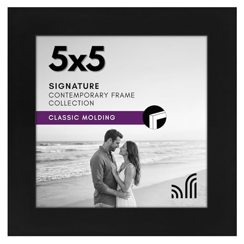Americanflat 5x5 Picture Frame - Engineered Wood - Black | Shatter-resistant glass, wall or tabletop display with included easel, sawtooth hangers included - color: Black, size: 5x5