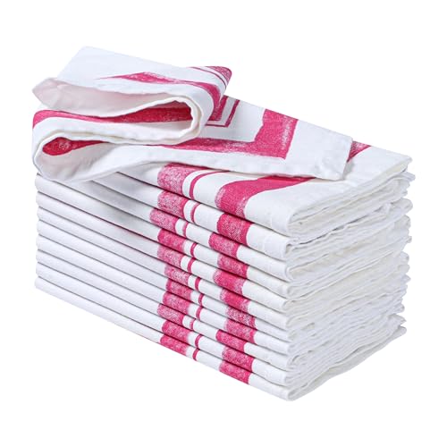 Ramanta Home Cloth Dinner Napkins Set of 12 Hot Pink, 18x18 Inches | Frame Border Napkins for Wedding, Soft Washable Table Linen for Everyday Use - color: Hot Pink, size: 18" x 18" (Set of 12)