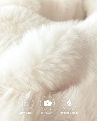 Ultra Soft Cozy Faux Fur Throw Blanket, Fuzzy Plush Thick Bubble Blanket, Luxury Fluffy Blanket for Couch, Sofa, Bedroom, and Living Room, 50x60 Inches, Cream White - color: Cream White, size: Throw