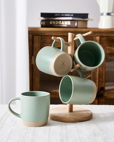 famiware Coffee Mugs Set of 4, Milkyway 13 oz Ceramic Cup Set with Handle | Stoneware Mug Set for Tea, Coffee, Latte, Cappuccino, Cocoa, Microwave and Dishwasher Safe, Light Green - color: Milkyway-Light Green, size: 4 Count (Pack of 1)