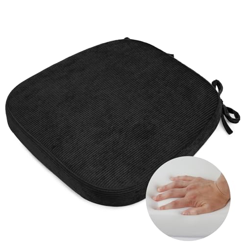 2.5" Thick Chair Cushions for Dining Chair, Corduroy High Density Foam Kitchen Chair Pads, U Shaped Indoor Seat Cushions with Ties & Non-Slip Backing, Washable Cover, 17''x16.5'', Black - color: Black