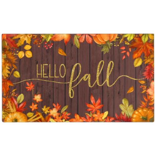 Fall Door Mat Outside,Hello Fall Maple Leaves Welcome Mat for Front Door,Thanksgiving Autumn Indoor Outdoor Non-Slip Rugs,Fall Doormat for Farmhouse Home Porch Decorations 30" x 17" - color: Fall Maple Leaves