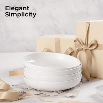 Y YHY 9.75" Large Pasta Bowls, 50 Ounces Big Salad Bowls, Ceramic Serving Bowl Set of 4, Wide and Shallow Bowls Set, Microwave and Dishwasher Safe, White - size: 9.75 inches