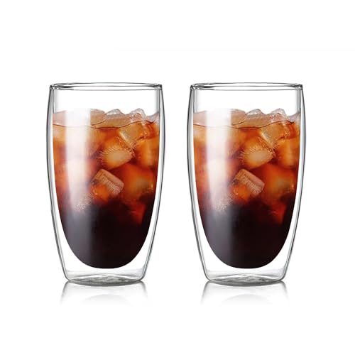 Set of 2 Double Wall Glass Coffee Mugs (15oz) - Insulated Clear Borosilicate Glass Cups for Latte, Cappuccino, Tea, and Espresso - Heat Resistant Glassware Gift for Christmas & Birthday - color: 15oz-2Pack, size: 15oz