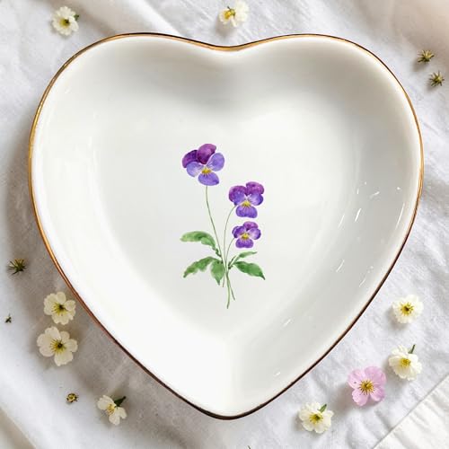 Birth Month Flower Ring Jewelry Dish Tray-Floral Ring Holder for Hippie,Nature,Pace-Birthday Gifts for Mom,Mother-in-law,Step Mom,Aunt,Grandma,Sister,Friends (2 - February (Viole)) - style: 2 - February (Viole)