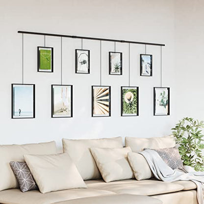 Umbra Exhibit Gallery Picture Frames, Adjustable Wall, Set of 9, Black | Steel, movable hanging rods, holds 8x10 and 5x7 sizes, minimal screw holes, mounting hardware included - color: Black, size: Set of 9, style: 9-Opening